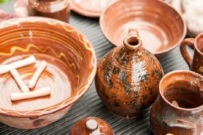 redware pottery on display